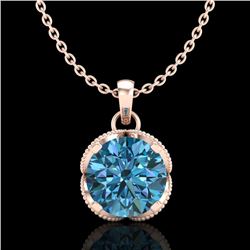 1.13 CTW Fancy Intense Blue Diamond Solitaire Art Deco Necklace 18K Rose Gold - REF-123A6V - 37426