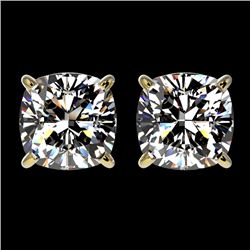 2 CTW Certified VS/SI Quality Cushion Cut Diamond Stud Earrings 10K Yellow Gold - REF-585F2N - 33099