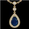 Image 2 : 2.75 CTW Sapphire & Micro Pave VS/SI Diamond Necklace Designer 18K Yellow Gold - REF-57M3F - 23141