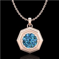 0.75 CTW Fancy Intense Blue Diamond Solitaire Art Deco Necklace 18K Rose Gold - REF-100A2V - 37944