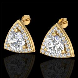 3 CTW Micro Pave Halo VS/SI Diamond Certified Stud Earrings 18K Yellow Gold - REF-824W3H - 20189