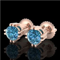 1.07 CTW Fancy Intense Blue Diamond Art Deco Stud Earrings 18K Rose Gold - REF-143V6Y - 37538