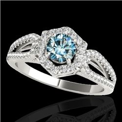 1.43 CTW SI Certified Fancy Blue Diamond Solitaire Halo Ring 10K White Gold - REF-176W4H - 34021