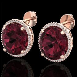 20 CTW Garnet & Micro Pave VS/SI Diamond Certified Halo Earrings 14K Rose Gold - REF-94F5N - 20272