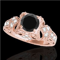 1.25 CTW Certified VS Black Diamond Solitaire Antique Ring 10K Rose Gold - REF-68A4V - 34670