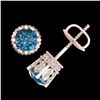 Image 4 : 3 CTW Fancy Intense Blue Diamond Solitaire Art Deco Earrings 18K Rose Gold - REF-349M3F - 37363
