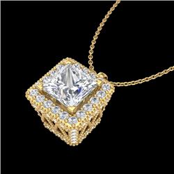 1.93 CTW Princess VS/SI Diamond Solitaire Micro Pave Necklace 18K Yellow Gold - REF-436K4W - 37174