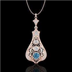 1.75 CTW Fancy Intense Blue Diamond Solitaire Art Deco Necklace 18K Rose Gold - REF-218H2M - 37615