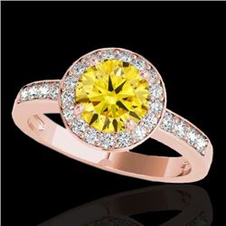 1.40 CTW Certified SI/I Fancy Intense Yellow Diamond Solitaire Halo Ring 10K Rose Gold - REF-180Y2X 
