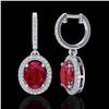 Image 2 : 4.25 CTW Ruby & Micro Pave VS/SI Diamond Earrings Solitaire Halo 18K White Gold - REF-118N2A - 20331