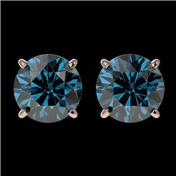 2 CTW Certified Intense Blue SI Diamond Solitaire Stud Earrings 10K Rose Gold - REF-205A9V - 36653