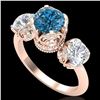 Image 1 : 3 CTW Fancy Intense Blue Diamond Solitaire Art Deco 3 Stone Ring 18K Rose Gold - REF-418F2N - 37433