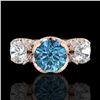 Image 2 : 3 CTW Fancy Intense Blue Diamond Solitaire Art Deco 3 Stone Ring 18K Rose Gold - REF-418F2N - 37433