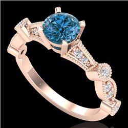 1.03 CTW Fancy Intense Blue Diamond Solitaire Art Deco Ring 18K Rose Gold - REF-114W5H - 37678