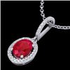 Image 2 : 2 CTW Ruby & Micro Pave VS/SI Diamond Necklace Solitaire Halo 18K White Gold - REF-64A2V - 20667