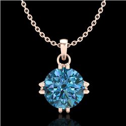 1 CTW Intense Blue Diamond Solitaire Art Deco Stud Necklace 18K Rose Gold - REF-167W3H - 37545
