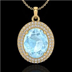 4 CTW Aquamarine & Micro Pave VS/SI Diamond Certified Necklace 18K Yellow Gold - REF-122X7R - 20555