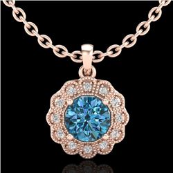 1.15 CTW Fancy Intense Blue Diamond Solitaire Art Deco Necklace 18K Rose Gold - REF-180A2V - 37846