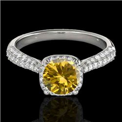 1.50 CTW Certified SI/I Fancy Intense Yellow Diamond Solitaire Halo Ring 10K White Gold - REF-177N6A