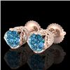 Image 1 : 1.85 CTW Fancy Intense Blue Diamond Art Deco Stud Earrings 18K Rose Gold - REF-172M7F - 37412
