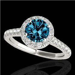 1.70 CTW SI Certified Fancy Blue Diamond Solitaire Halo Ring 10K White Gold - REF-209V3Y - 33594