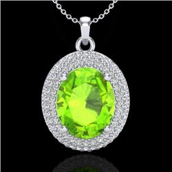 4.50 CTW Peridot & Micro Pave VS/SI Diamond Certified Necklace 18K White Gold - REF-112M7F - 20569