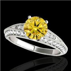 1.58 CTW Certified SI Intense Yellow Diamond Solitaire Antique Ring 10K White Gold - REF-172V7Y - 34