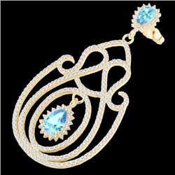 6.40 CTW Topaz & Micro Pave VS/SI Diamond Designer Earrings 14K Yellow Gold - REF-303V5Y - 22433