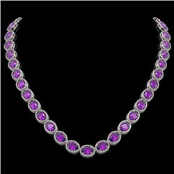 45.16 CTW Amethyst & Diamond Necklace White Gold 10K White Gold - REF-560X2R - 40985