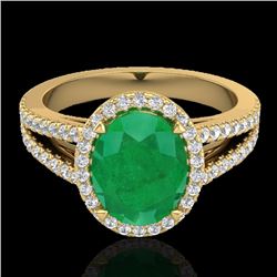 3 CTW Emerald & Micro VS/SI Diamond Halo Solitaire Ring 18K Yellow Gold - REF-83A6V - 20939