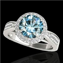 1.65 CTW SI Certified Fancy Blue Diamond Solitaire Halo Ring 10K White Gold - REF-180H2M - 34410