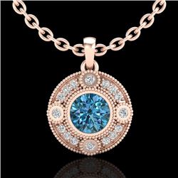 1.01 CTW Fancy Intense Blue Diamond Solitaire Art Deco Necklace 18K Rose Gold - REF-119R3K - 37706