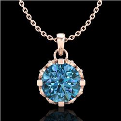 1.14 CTW Fancy Intense Blue Diamond Solitaire Art Deco Necklace 18K Rose Gold - REF-125M5F - 37377