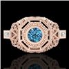 Image 2 : 0.75 CTW Fancy Intense Blue Diamond Solitaire Art Deco Ring 18K Rose Gold - REF-172N7A - 37818