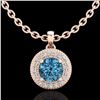 Image 1 : 1 CTW Intense Blue Diamond Solitaire Art Deco Stud Necklace 18K Rose Gold - REF-138Y2X - 37664