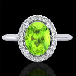 1.75 CTW Peridot & Micro VS/SI Diamond Ring Solitaire Halo 18K White Gold - REF-51F3N - 21016