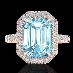 6.03 CTW Sky Blue Topaz & Micro Pave VS/SI Diamond Halo Ring 14K Rose Gold - REF-53V6Y - 21419