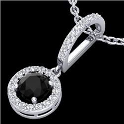 1 CTW Micro Pave Halo Black & White VS/SI Diamond necklace 18K White Gold - REF-58N4A - 23268