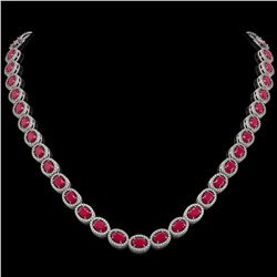 34.11 CTW Ruby & Diamond Necklace White Gold 10K White Gold - REF-562W9H - 40796