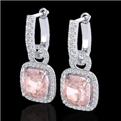 5.50 CTW Morganite & Micro Pave VS/SI Diamond Halo Earrings 18K White Gold - REF-163F5N - 22966