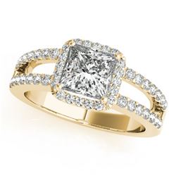 1.26 CTW Certified VS/SI Princess Diamond Solitaire Halo Ring 18K Yellow Gold - REF-246K9W - 27137