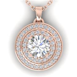 0.90 CTW Certified VS/SI Diamond Art Deco Halo Necklace 14K Rose Gold - REF-116V4Y - 30370