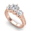 Image 1 : 2.01 CTW VS/SI Diamond Solitaire Art Deco 3 Stone Ring 18K Rose Gold - REF-527M3F - 36930