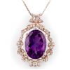 12.8 CTW Amethyst & Diamond Necklace 14K Rose Gold - REF-103F3N - 10042