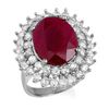 Image 1 : 9.83 CTW Ruby & Diamond Ring 18K White Gold - REF-253K8W - 12985