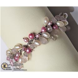 #18-STERLING SILVER PEARL & QUARTZ HANDCRAFTED