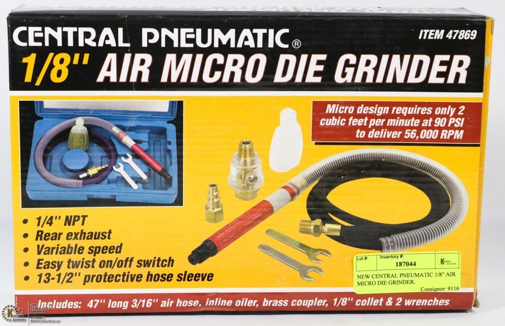 NEW CENTRAL PNEUMATIC 1/8" AIR MICRO DIE GRINDER.