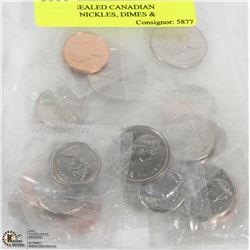 31 MINT SEALED CANADIAN PENNIES, NICKELS, DIMES &