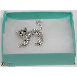 ARCHED KITTY CRYSTAL BROOCH APPROX 1-1/2" LONG