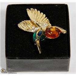 AMBER AND CRYSTAL HUMMINGBIRD BROOCH